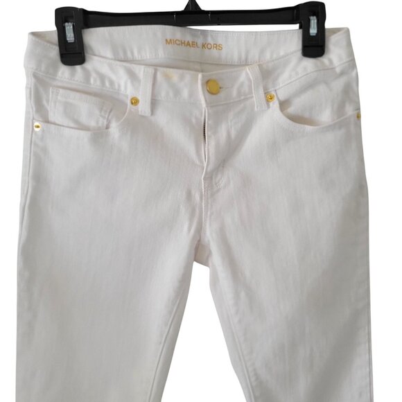 Michael Kors Womens White Skinny Crop Ankle Jeans Gold Accents -SZ 4 - Picture 6 of 8
